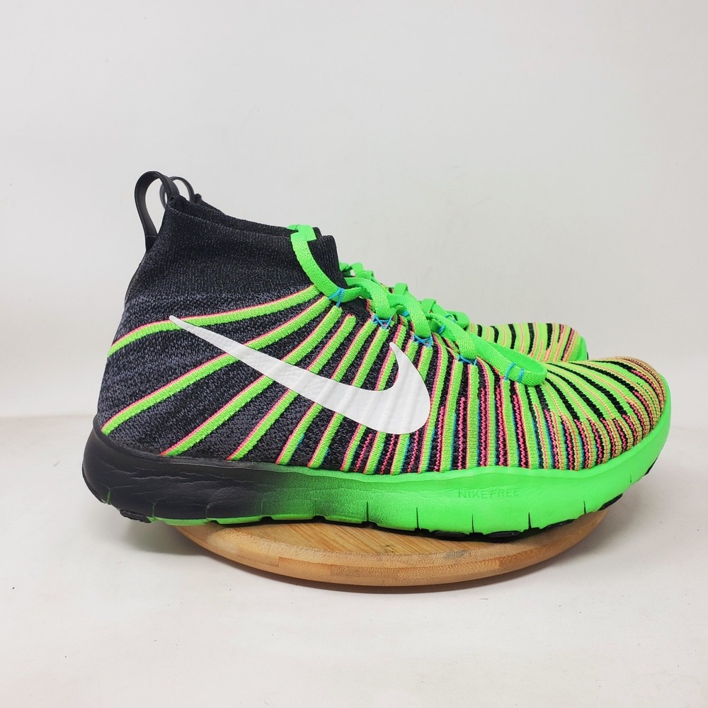 Nike Free Train Force Flyknit Shoes Mens 9.5‎ Black Green Pink Mid Sneaker